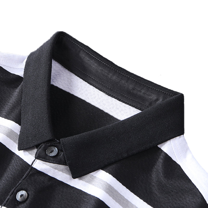 Premium Silk-Blend Striped Polo Shirt - oukumen