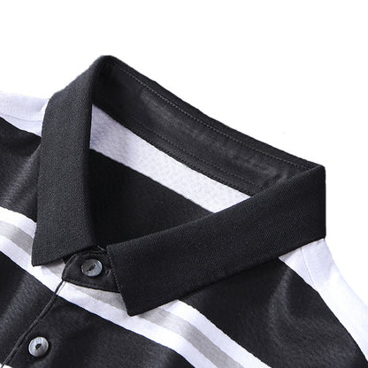 Premium Silk-Blend Striped Polo Shirt - oukumen