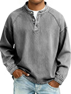 Acid-Wash Long-Sleeve Henley Shirt