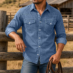 Acid-Wash Long-Sleeve Denim Shirt