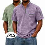 Acid-Wash Zip-Pocket Polo Shirt