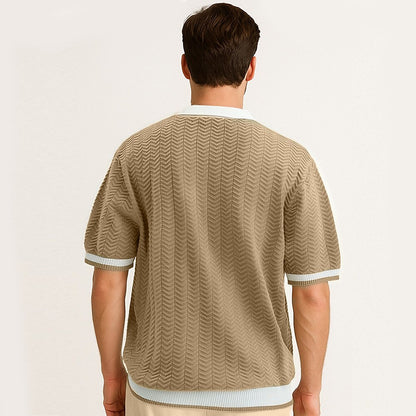 Navy Blue Textured Jacquard Polo Shirt