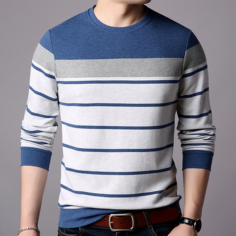 Crew Neck Striped Patchwork Color Block T-Shirt