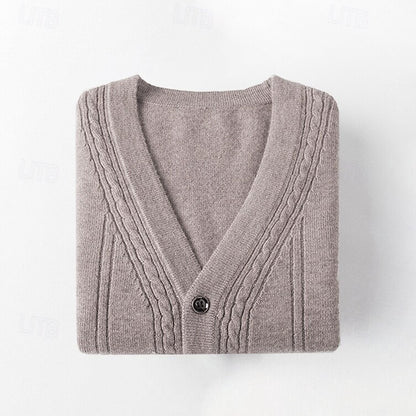 100% Wool V Neck Knit Sweater Vest - oukumen