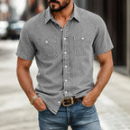 Washed Short-Sleeve Denim Shirt