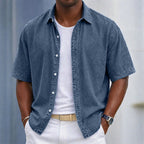 Washed Short-Sleeve Denim Shirt