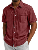 Washed Short-Sleeve Denim Shirt