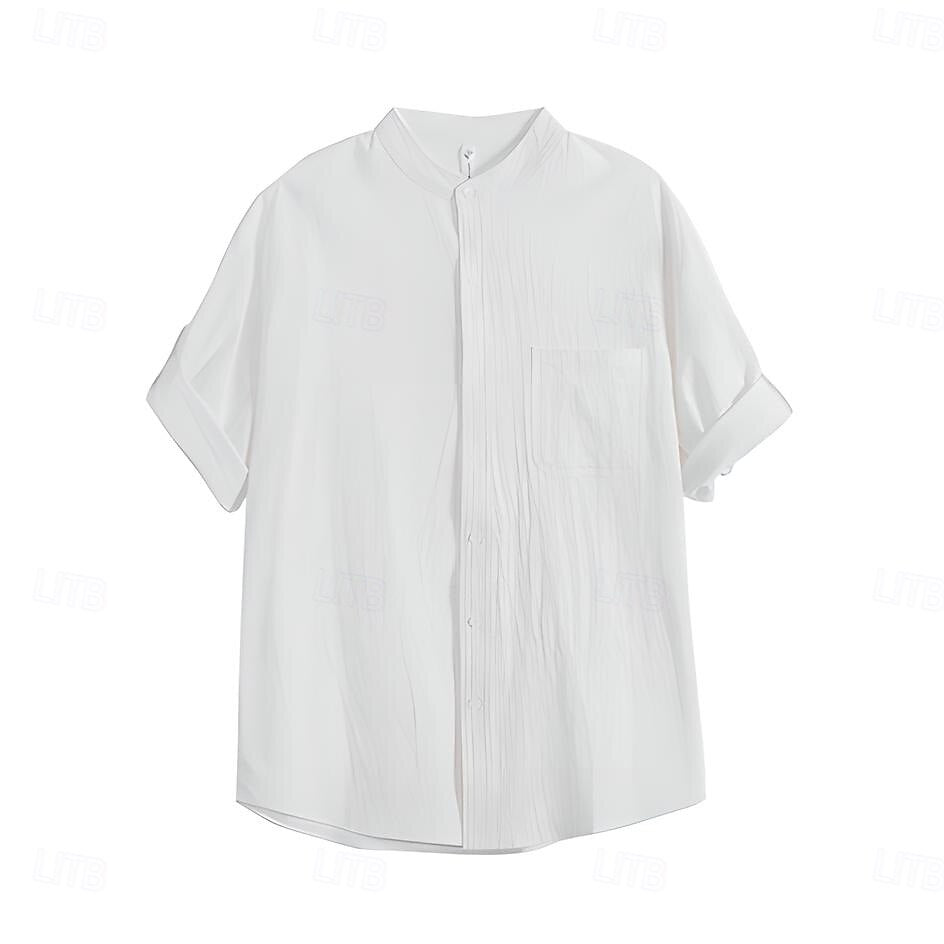 100% Cotton Band-Collar Shirt - oukumen