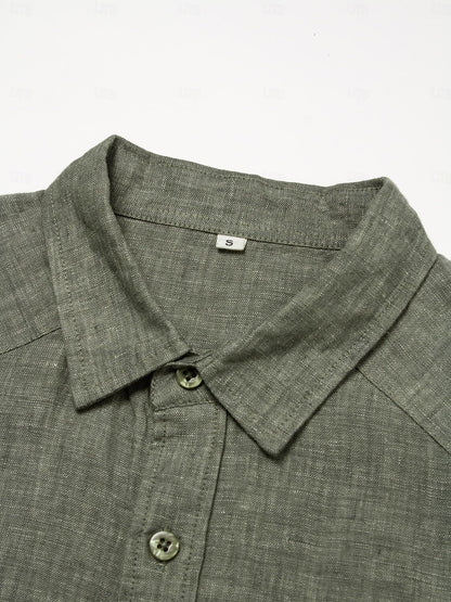 100% Linen Fold-over Collar Casual Shirt - oukumen