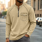 Distressed Long-Sleeve Henley Shirt