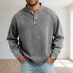 Acid-Wash Long-Sleeve Henley Shirt
