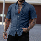 Washed Short-Sleeve Denim Shirt