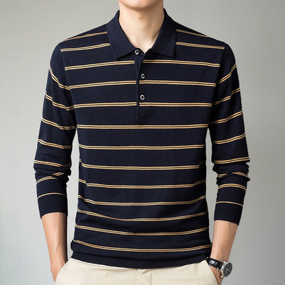 Striped Elegance Knit Polo Sweater