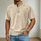 Acid-Wash Short-Sleeve Henley Shirt
