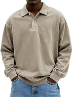 Acid-Wash Long-Sleeve Polo Shirt