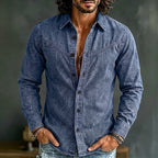 Acid-Wash Long-Sleeve Denim Shirt