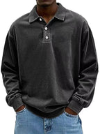 Acid-Wash Long-Sleeve Polo Shirt