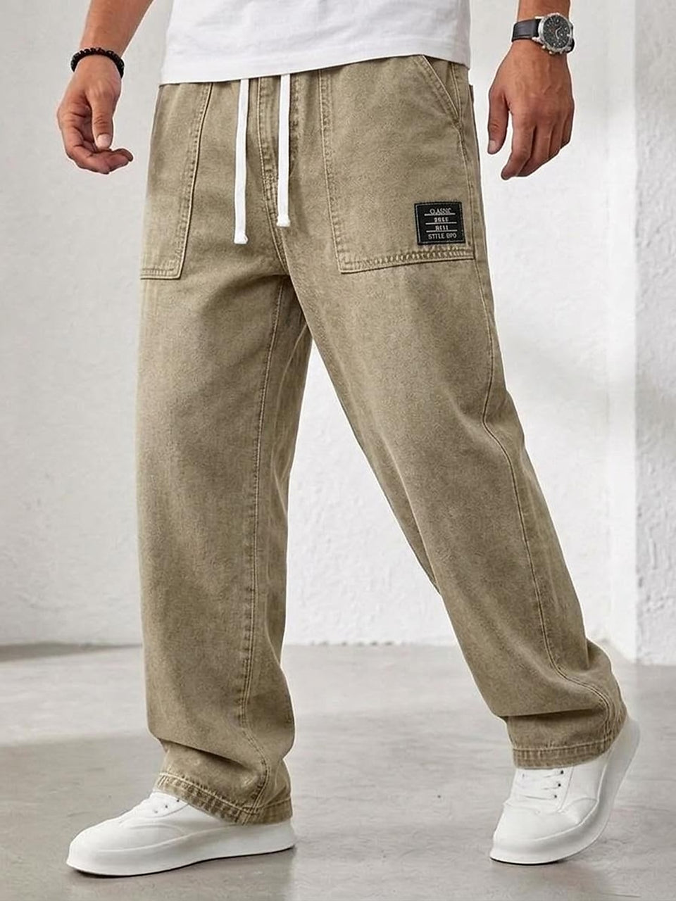 Patch-Pocket Drawstring Jeans