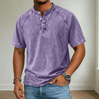 Acid-Wash Short-Sleeve Henley Shirt