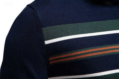 Cotton Knit Striped Half Zip Knitwear - oukumen