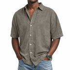 Acid-Wash Short-Sleeve Denim Shirt