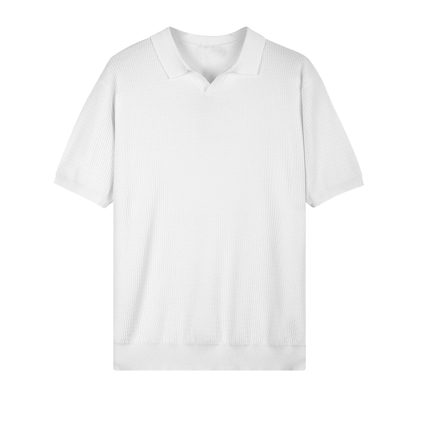 Textured Knit Polo Shirt - oukumen