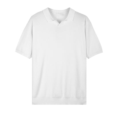 Textured Knit Polo Shirt - oukumen