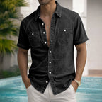 Washed Short-Sleeve Denim Shirt