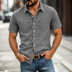 Washed Short-Sleeve Denim Shirt