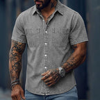 Washed Short-Sleeve Denim Shirt