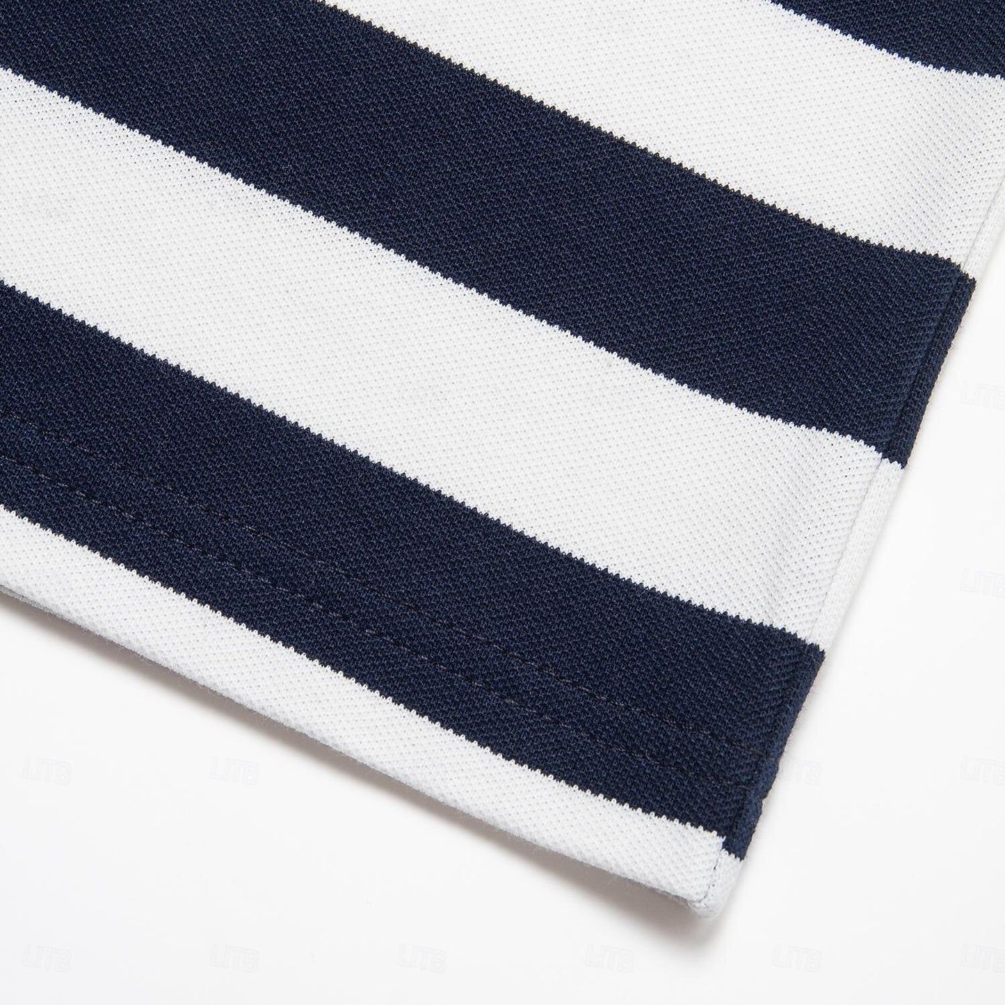 Basic Stripe Black Blue Short Sleeve Polo - oukumen