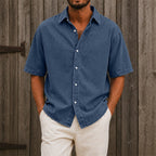 Washed Short-Sleeve Denim Shirt