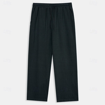 Cotton Linen Plain Casual Pants - oukumen