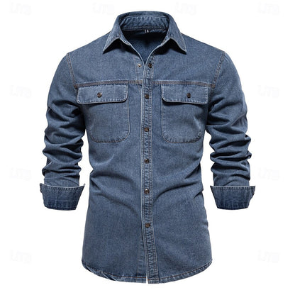 100% Cotton Fold-over Collar Outdoor Work Casual Shirt - oukumen