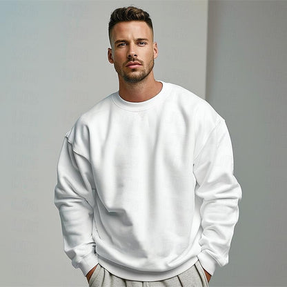 Cotton Crew Neck Sweatshirt Pullover - oukumen