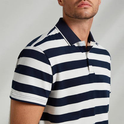 Basic Stripe Black Blue Short Sleeve Polo - oukumen