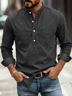 Garment-Dyed Stand-Collar Shirt