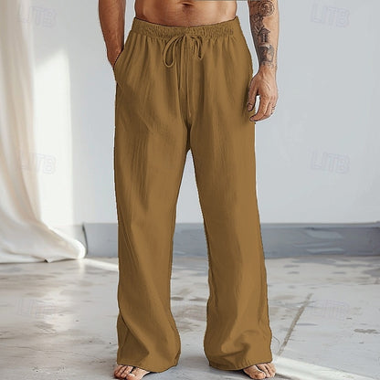 Cotton Linen Plain Casual Pants - oukumen