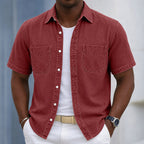 Washed Short-Sleeve Denim Shirt