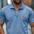 Acid-Wash Zip Polo Shirt