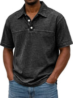 Color-Block Acid-Wash Polo Shirt