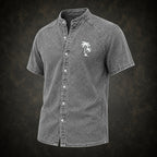 Washed Mandarin-Collar Denim Shirt