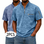 Acid-Wash Zip-Pocket Polo Shirt