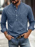 Garment-Dyed Stand-Collar Shirt