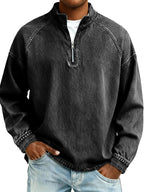 Acid-Wash Stand-Collar T-Shirt