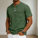 Acid-Wash Short-Sleeve Henley Shirt