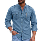 Acid-Wash Mandarin-Collar Shirt