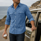 Acid-Wash Long-Sleeve Denim Shirt