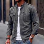 Zip-Pocket Long-Sleeve Denim Shirt