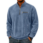 Acid-Wash Zip-Pocket Polo Shirt